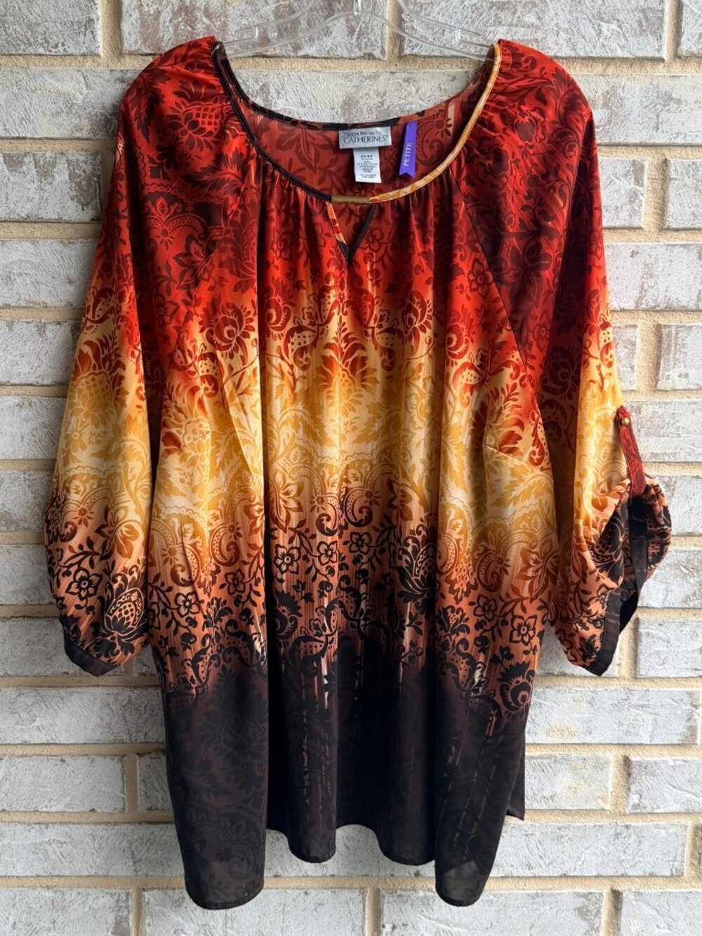 Catherines 3/4 Sleeve Keyhole Scoop Neck Floral Paisley Blouse Size 4X Petite